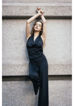 GEMA Black jumpsuit with dropped neckline and semi-neckline at the back