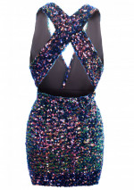 LIA Luxury robe courte à sequins avec un profond décolleté en V devant et dos