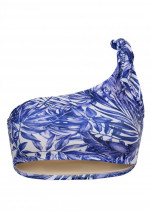 KUNZITA weiß-blaues One-Shoulder-Top mit Palmen-Print