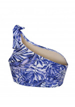 KUNZITA Haut asymétrique à imprimé palmier blanc et bleu