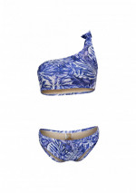 KUNZITA white and blue one shoulder top with palm tree print