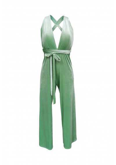 LIMA-Jumpsuit aus grünem Samt mit Neckholder