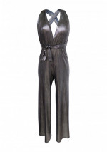 AKOYA Silberner jumpsuit mit Neckholder-V-Ausschnitt
