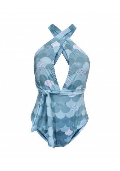 FRESCO Maillot de bain une pièce bleu clair imprimé écailles
