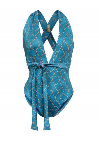 ERA Maillot de bain une pièce imprimé écailles bleu turquoise