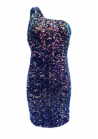 ALINA Dunkelblaues, kurzes One-Shoulder-Kleid mit Pailletten
