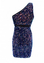 ALINA Robe courte asymétrique à sequins bleu foncé