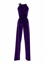 AMA Paarse donkere jumpsuit van stretchfluweel