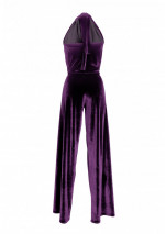 MORA Purple velvet jumpsuit with drop neck with semi-covered back