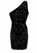 NADINE Robe courte asymétrique à sequins noirs
