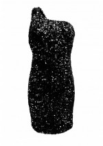 NADINE Einschultriges kurzes Kleid mit schwarzen Pailletten