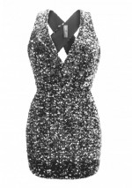 ZARA Short Silver sequin dresses with a deep v-neckline on the front and back