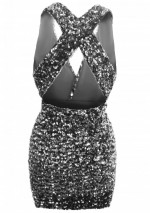 ZARA Short Silver sequin dresses with a deep v-neckline on the front and back