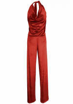 RUBI Rood fluwelen jumpsuit met verlaagde hals en half bedekte rug