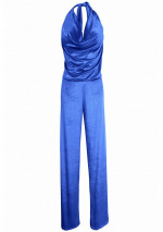 XUANA Mono de terciopelo azul cobalto con escote caído y espalda semicubierta