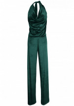 ESME Green velvet jumpsuit with drop neck with semi-covered back