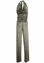 OLIVIA green velvet jumpsuit with dropped neckline and semi-covered back
