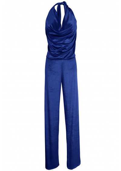 ARCA Blue Navy fluwelen jumpsuit met verlaagde hals en halfbedekte rug