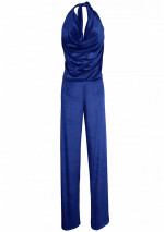 ARCA Blue Navy fluwelen jumpsuit met verlaagde hals en halfbedekte rug