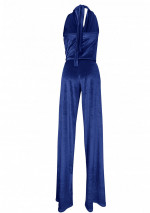 ARCA Blue Navy fluwelen jumpsuit met verlaagde hals en halfbedekte rug