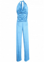 AQUA-Jumpsuit aus Samt mit tiefem Ausschnitt und halbbedecktem Rücken