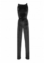 NEKO black jumpsuit in stretch velvet, ruched neck detail and straight boot-cut legs