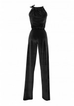 NEKO Combinaison noire en velours stretch, détail col froncé et jambes droites boot-cut