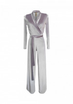 BARODA Silver jumpsuit with long sleeves in stretch velvet