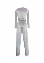 BARODA Silberfarbener jumpsuit mit langen Ärmeln aus Stretch-Samt