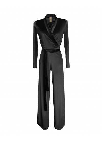 BARONEZA Schwarzer jumpsuit mit langen Ärmeln aus Stretch-Samt