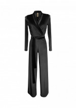 BARONEZA Zwarte jumpsuit met lange mouwen van stretchfluweel