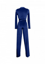 AGATA Donkerblauwe jumpsuit met lange mouwen in stretch fluweel