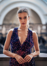 CLIA Luxury sequin dress with a deep v-neckline on the front and back