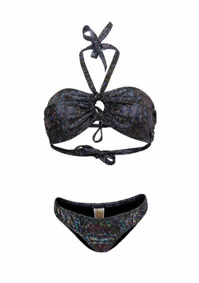 SABINE Holographic black strapless bikini with adjustable straps