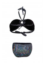 SABINE Bikini bustier noir holographique à bretelles réglables