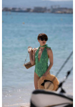 SALOMÉ Bañador de una pieza halter con animal print de serpiente verde