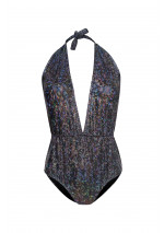 VIVIANA Maillot de bain une pièce dos nu noir imprimé holographique