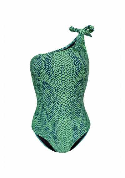 KATRINA Bañador de una pieza asimétrico con estampado animal serpiente verde