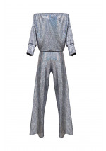 NAFISSA Silver long sleeve jumpsuit with straight boot pants
