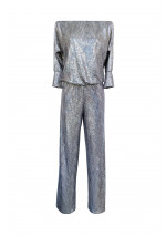 NAFISSA Zilveren jumpsuit met lange mouwen en rechte laarsbroek