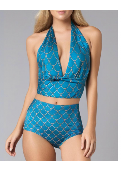 DUK Bikini mit türkisblauem Schuppenmuster
